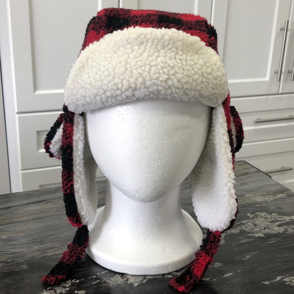 Kids Red Plaid Sherpa-Lined Trapper Hat - Picture 6 of 15